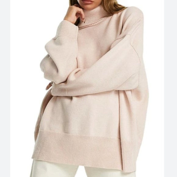 Topshop Sweaters - Topshop Oversize Turtleneck Sweater Size S Light Pale Pink NWT